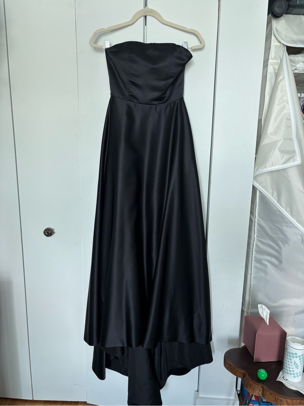 Strapless Black Satin A-Line Evening Dress - Picture 6 of 7